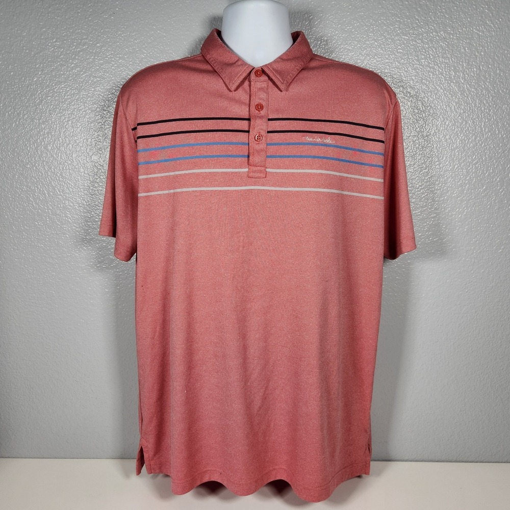 Travis Mathew Mens XL Polo Golf Shirt Short Sleeve Lightweight Stripes Coral